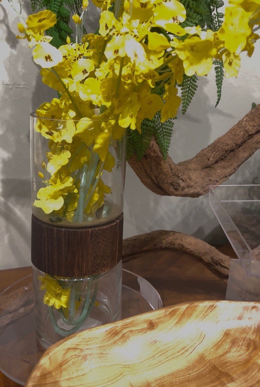 VASO VIDRO COM MADEIRA G  REF: 30786