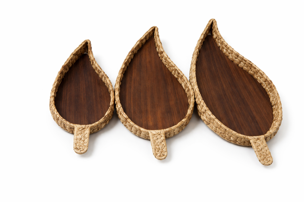 TRIO DE BANDEJAS FOLHAS FIBRA NATURAL REF: 71308