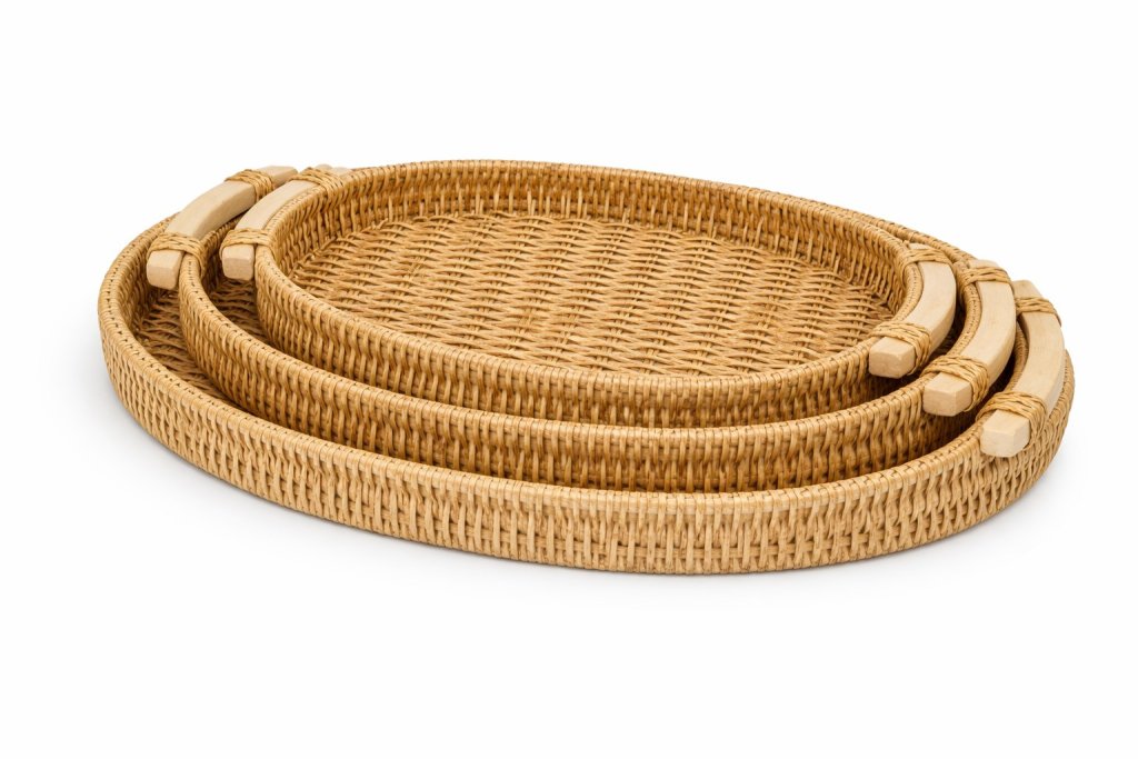 TRIO BANDEJAS OVAL RATTAN INSPIRED REF: 71129