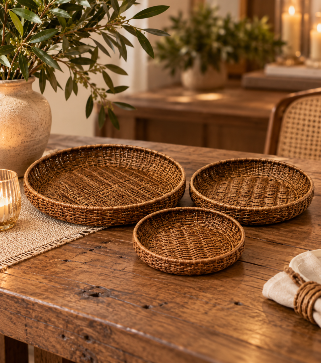 TRIO DE BANDEJAS HOTEL  RATTAN INSPIRED REF: 71222
