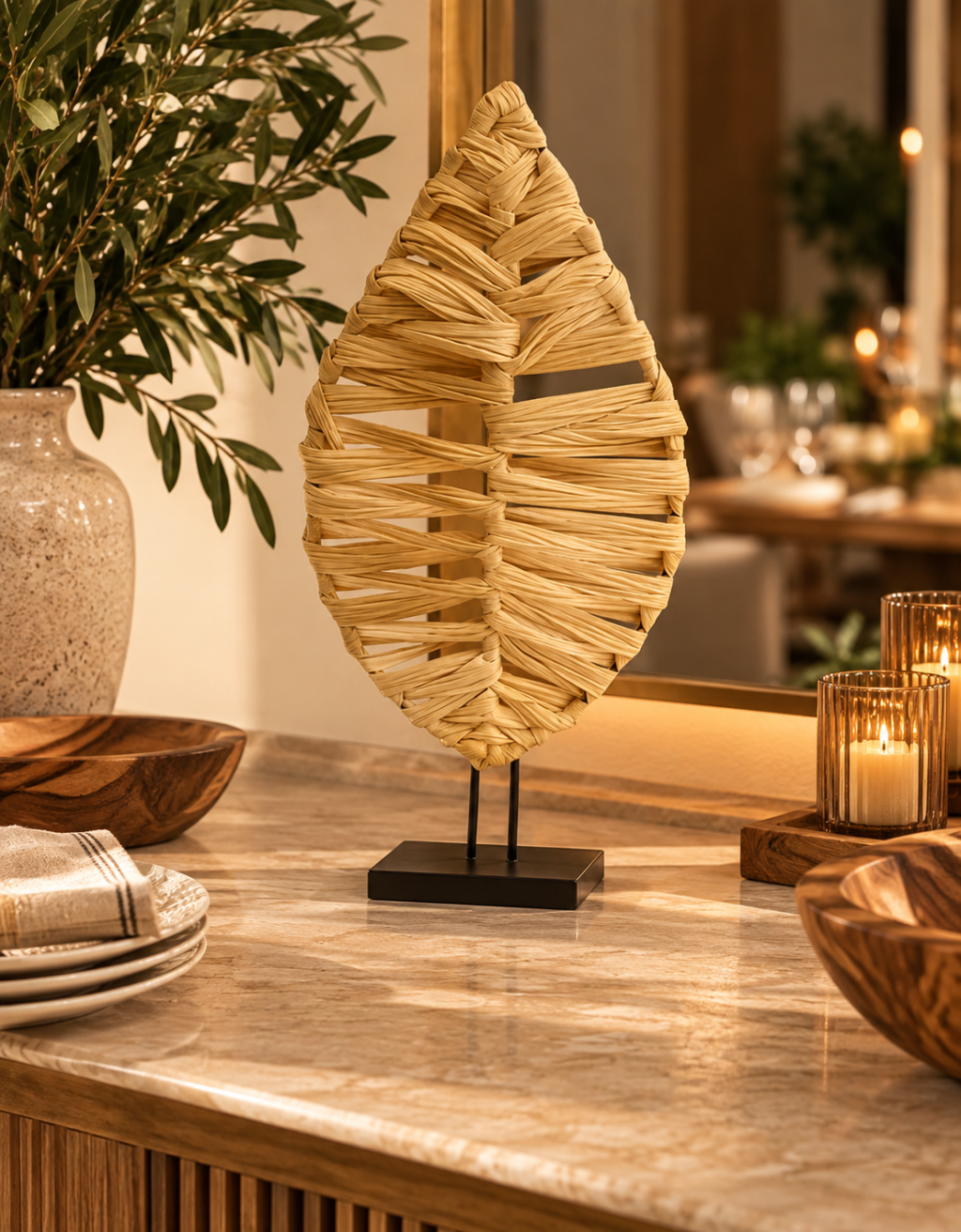 ORNAMENTO FOLHA FIBRA NATURAL G REF: 71049