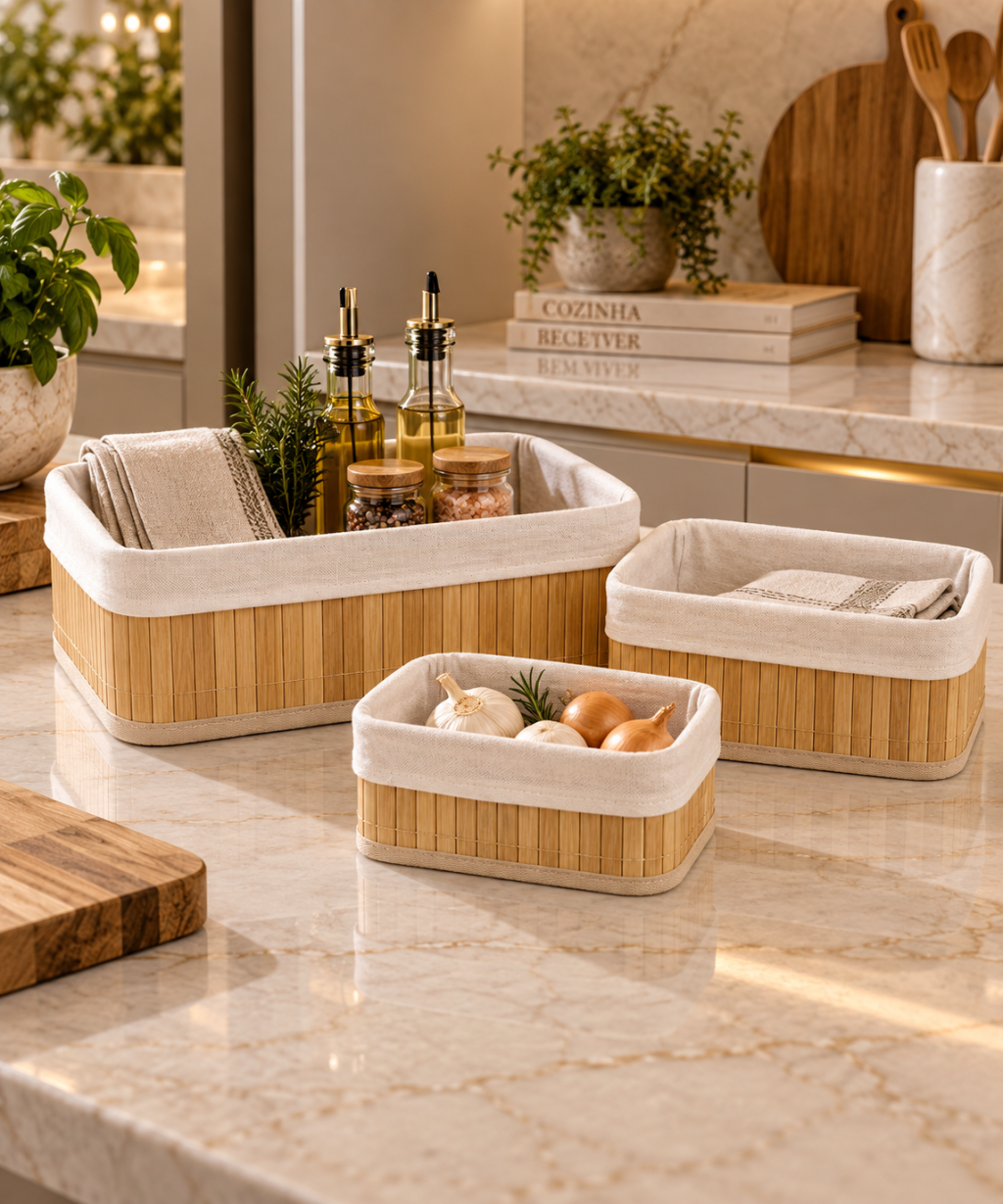 TRIO CESTOS BAMBU RETANGULAR REF: 71197