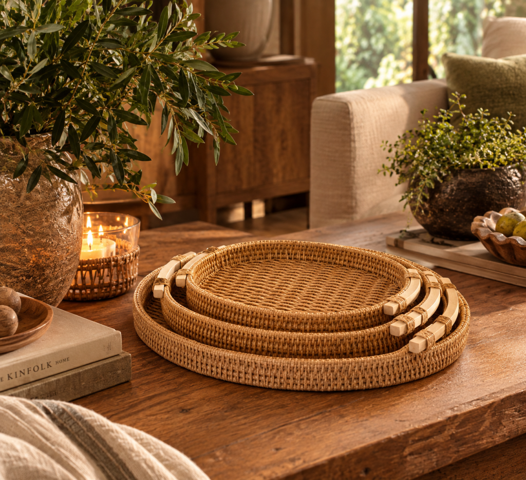 TRIO BANDEJAS OVAL RATTAN INSPIRED REF: 71129