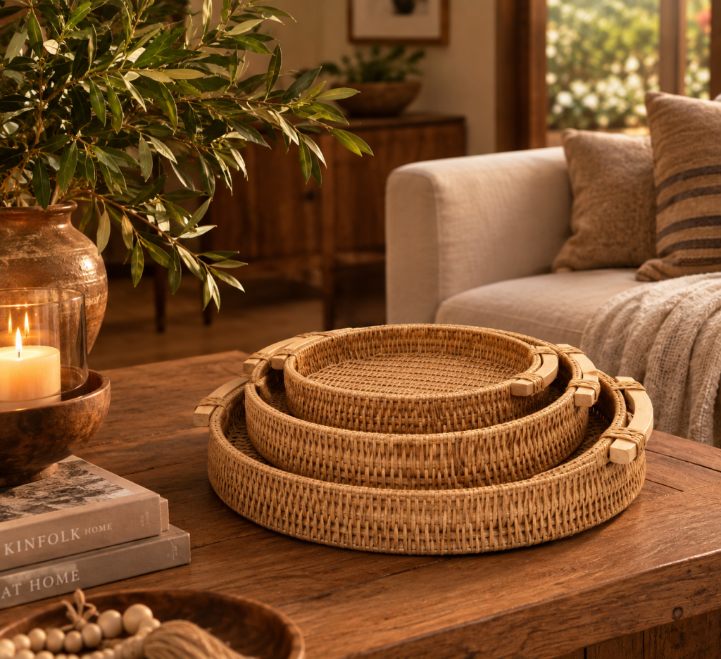 TRIO BANDEJAS REDONDAS RATTAN INSPIRED REF: 71130