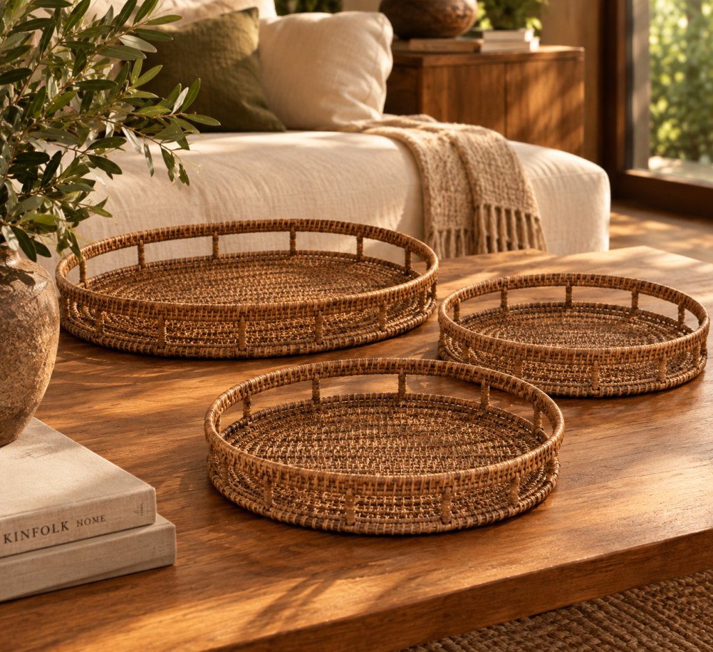 TRIO BANDEJAS NUBIA RATTAN INSPIRED REF: 71115