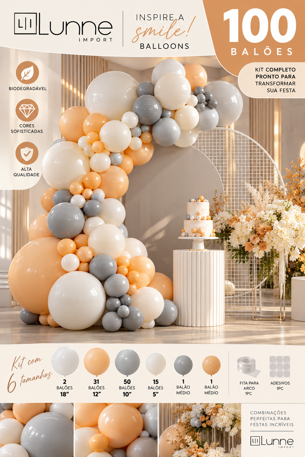 KIT 100 PCS BALÃO BEGE&BLUE REF: 70013