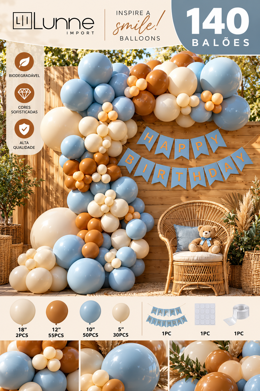 KIT 140 PCS BALÃO AZUL SERENITY REF: 70022