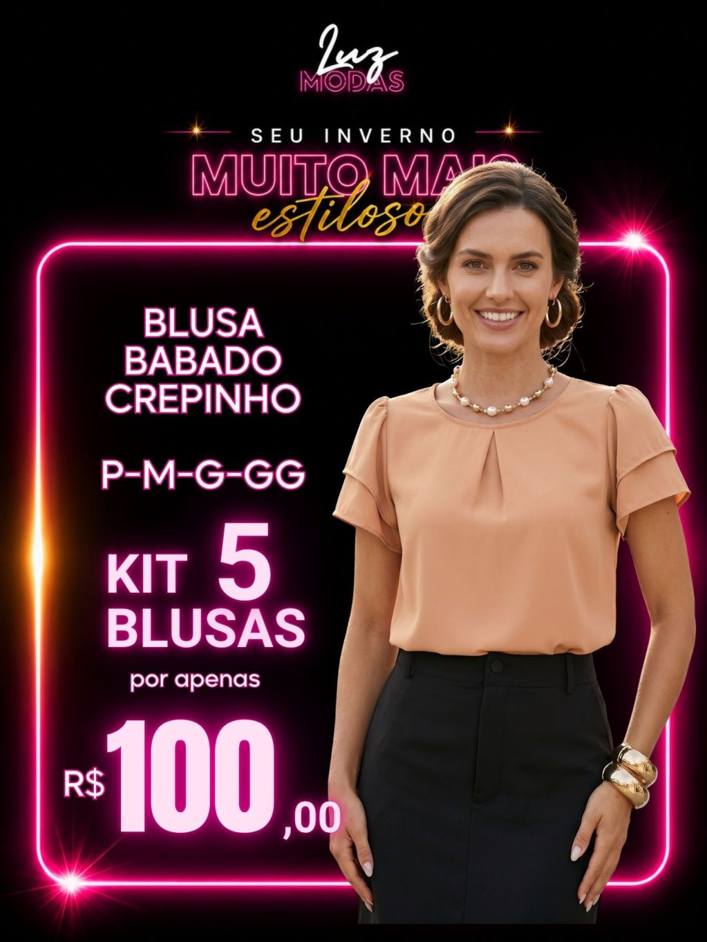 KIT 5 BLUSAS BABADO CREPINHO
