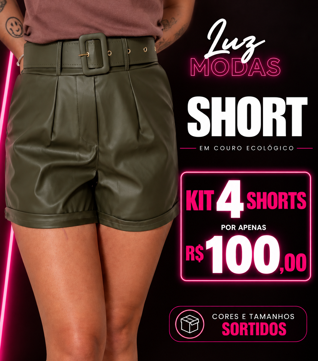 KIT 4 SHORT COM CINTO EM COURINO
