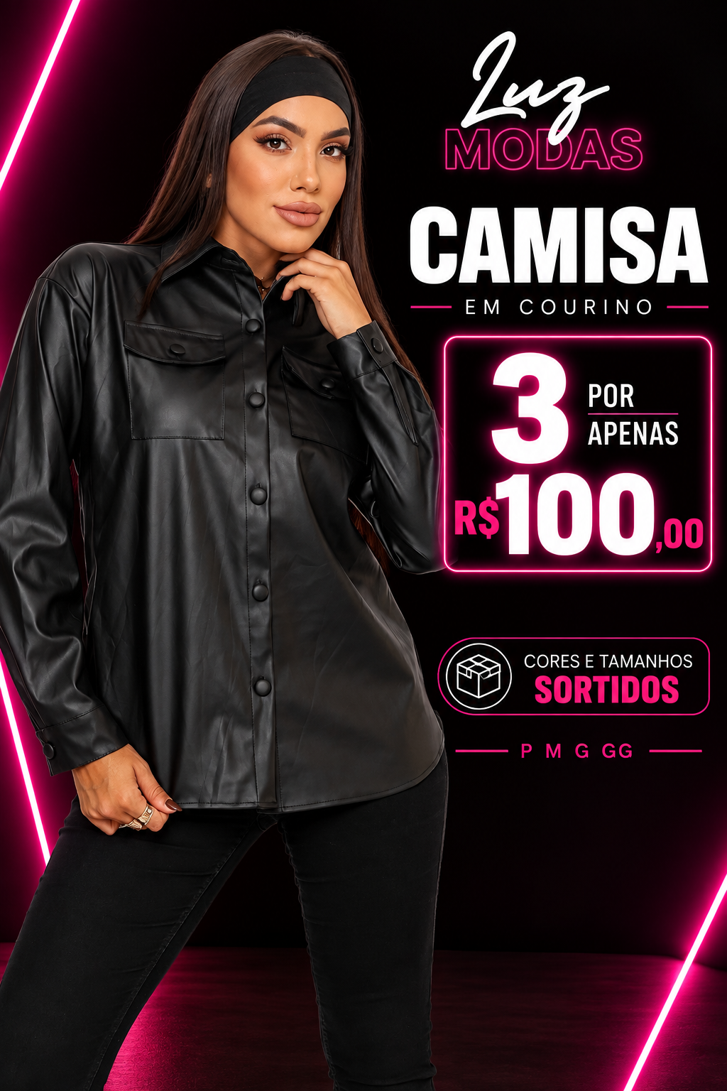 KIT 3 CAMISAS OVER SIZE EM COURO FAKE