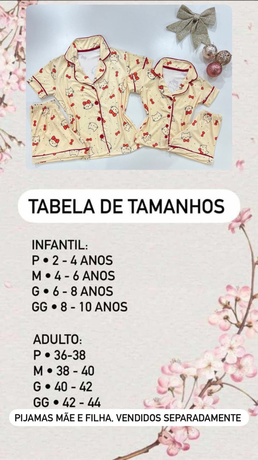 Tamanhos kit mãe e filha 