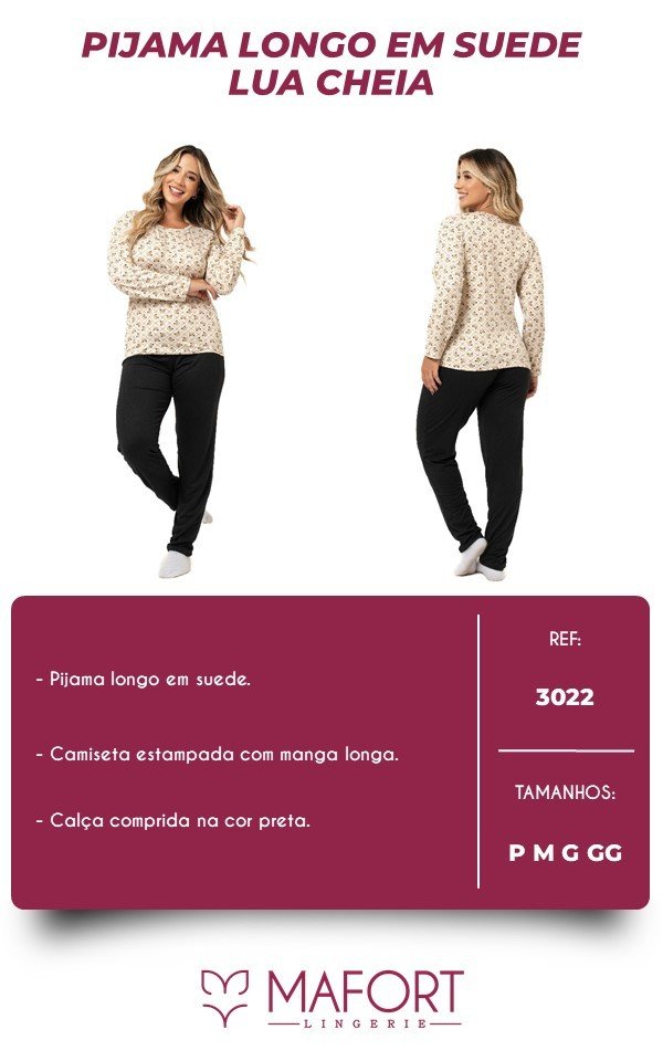 PIJAMA LONGO EM SUEDE LUA CHEIA - REF 3022