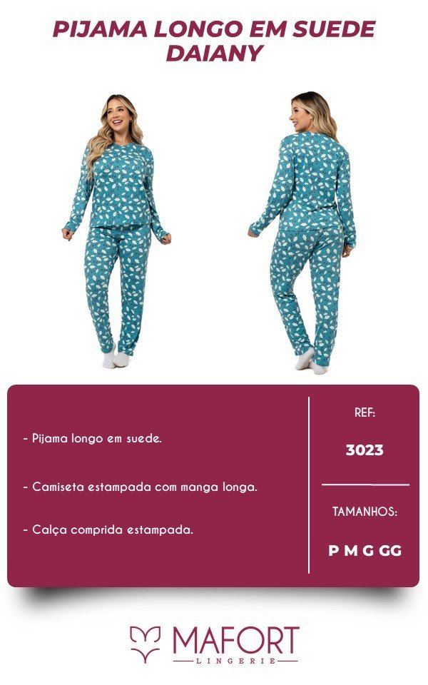 PIJAMA LONGO EM SUEDE ESTAMPADO DAIANY