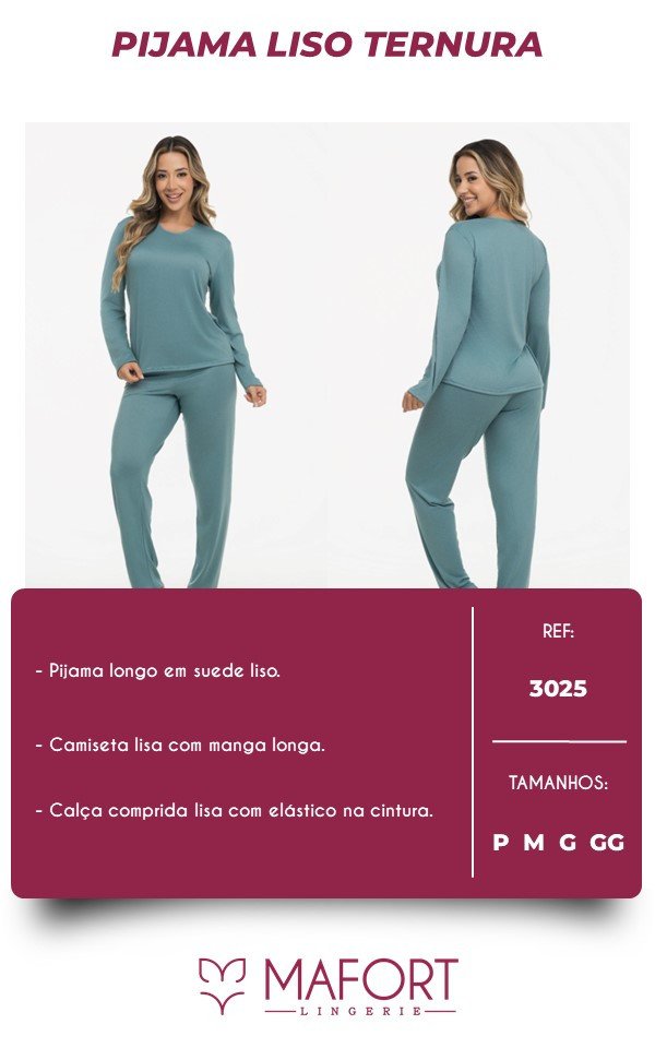 PIJAMA LONGO LISO EM SUEDE TERNURA - REF 3025