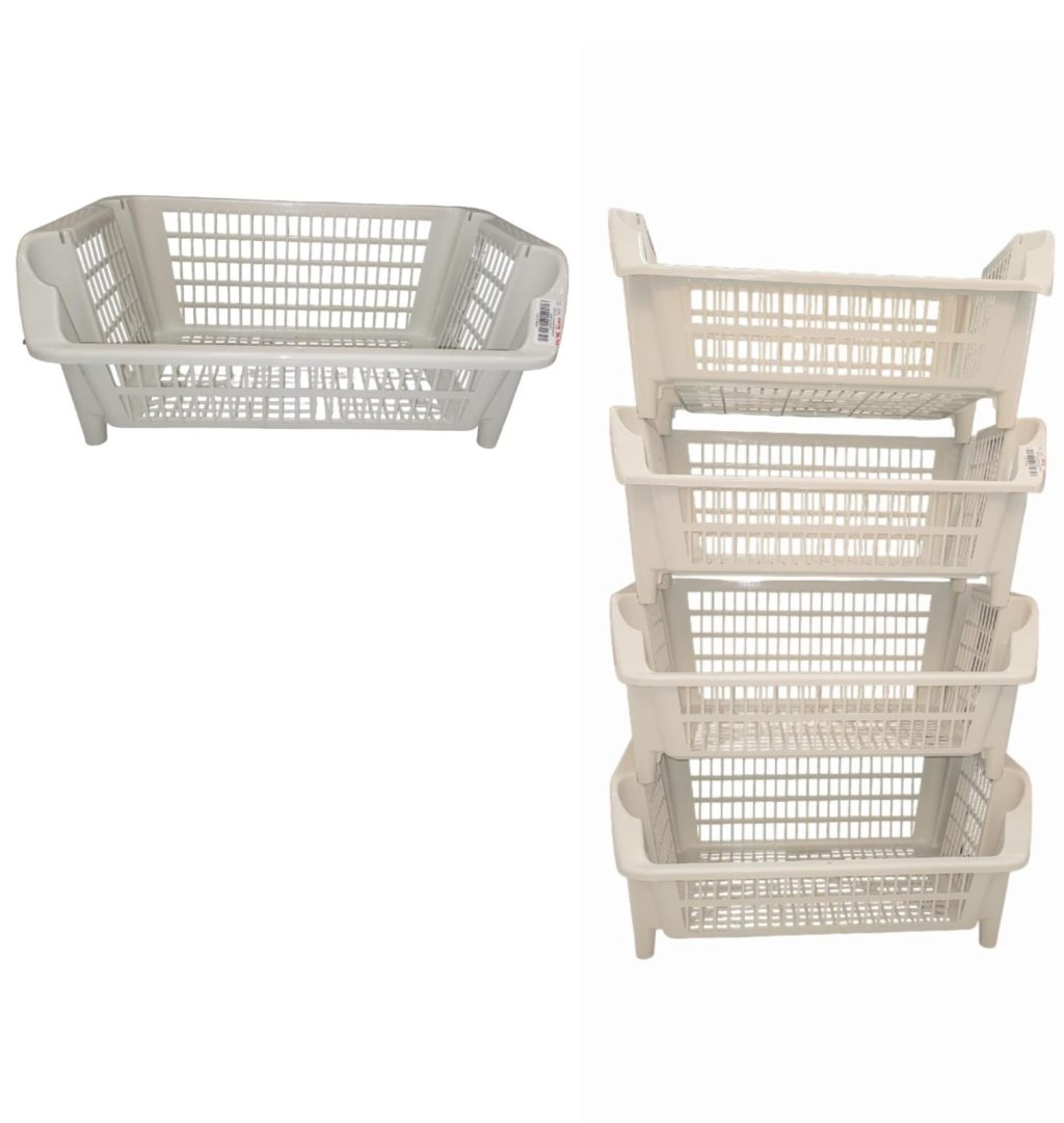 CESTO ORGANIZADOR EMPILHÁVEL GRANDE BRANCO GELO(UNIDADE)