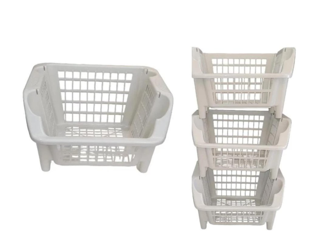 CESTO ORGANIZADOR EMPILHÁVEL PEQUENO BRANCO GELO(UNIDADE)