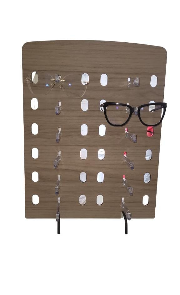 EXPOSITOR PARA 12 ÓCULOS MDF COM GANCHOS EM ACRÍLICO 