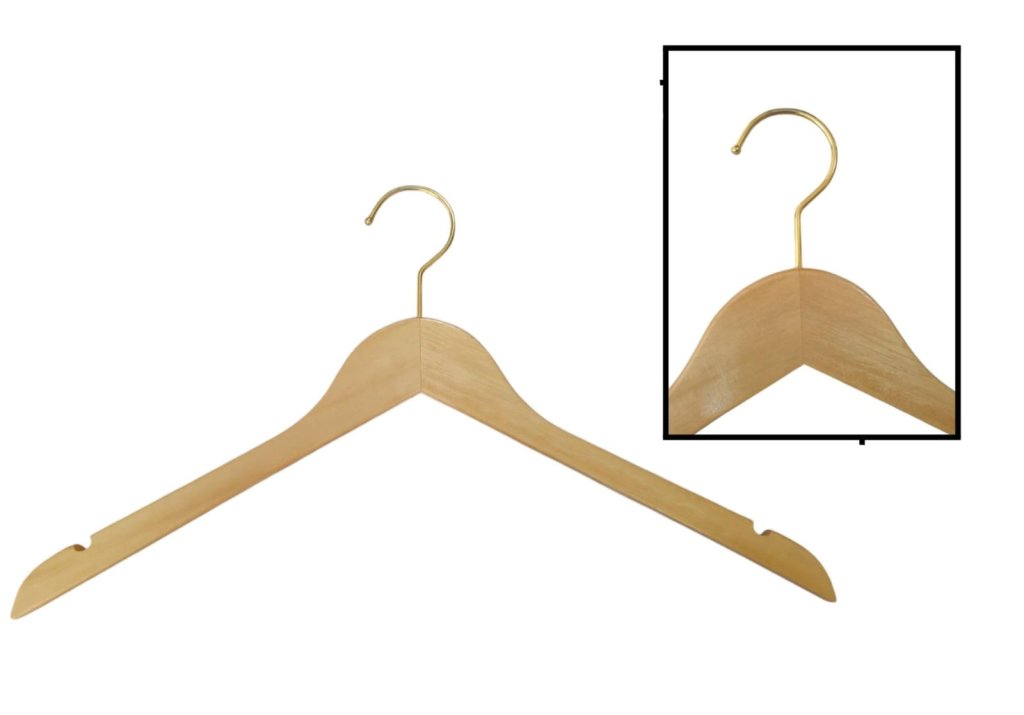 CABIDE MADEIRA CLARA SIMPLES COM GANCHO DOURADO STILO 