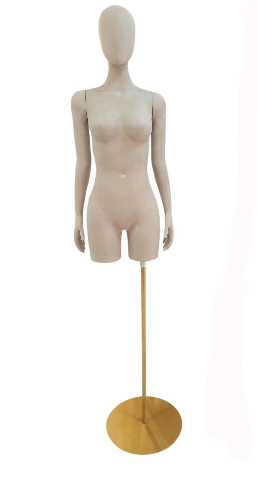 MEIO CORPO COM CABEÇA FEMININO BEGE AVELUDADO 