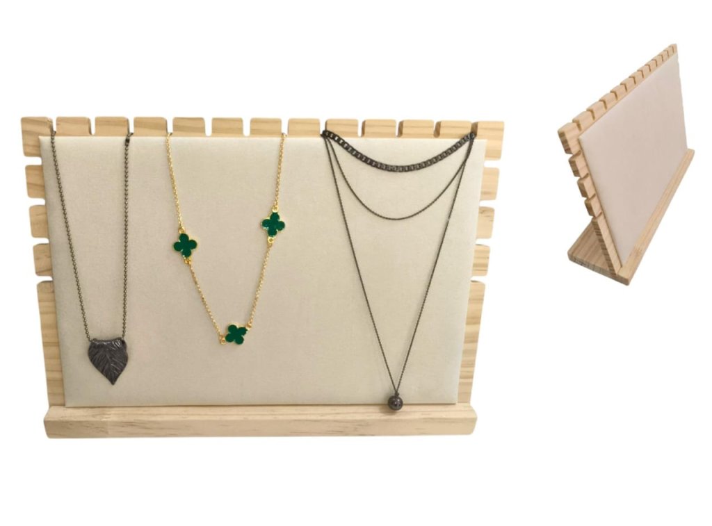 EXPOSITOR MADEIRA LATERAL PARA COLAR BEGE 