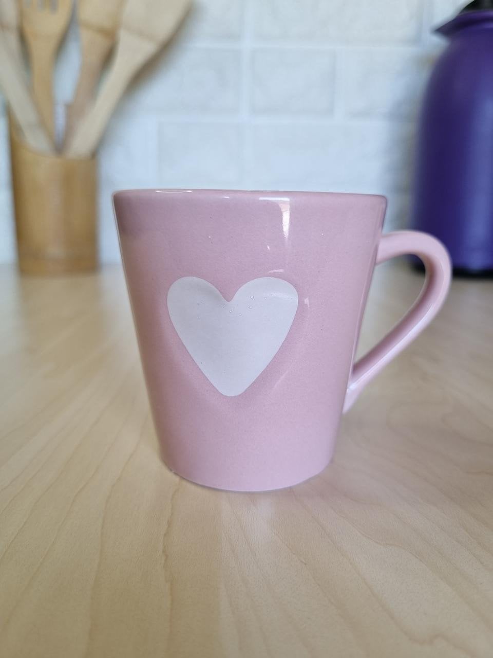 Xícara Rosa Coração Branco