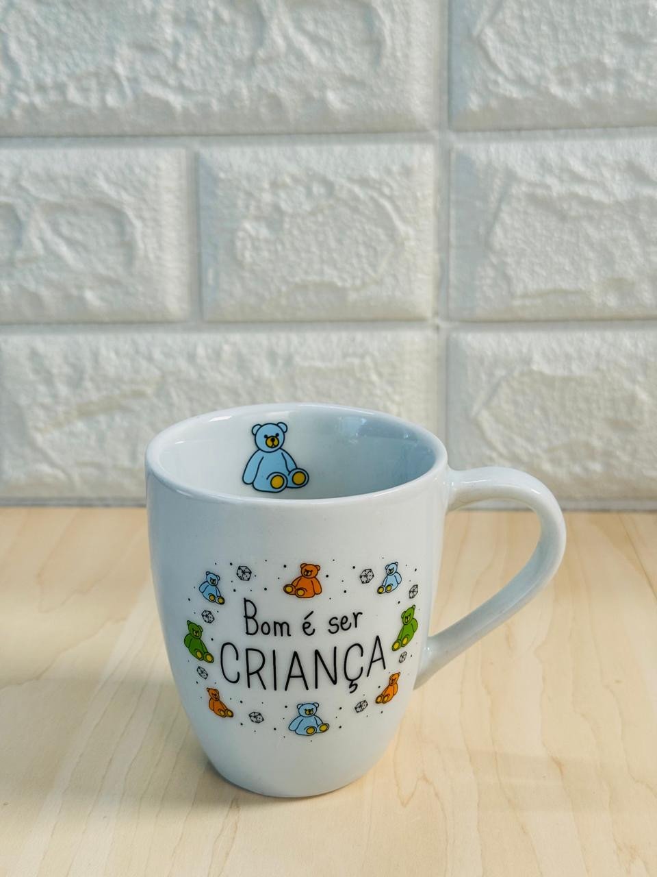 Caneca Glamour Branca Bom é Ser Criança Urso