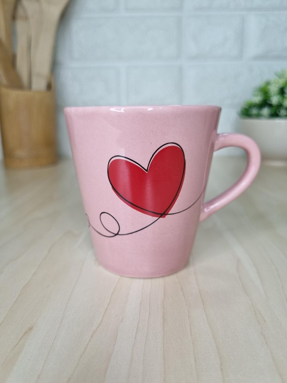 Xícara Rosa Coração Vermelho 