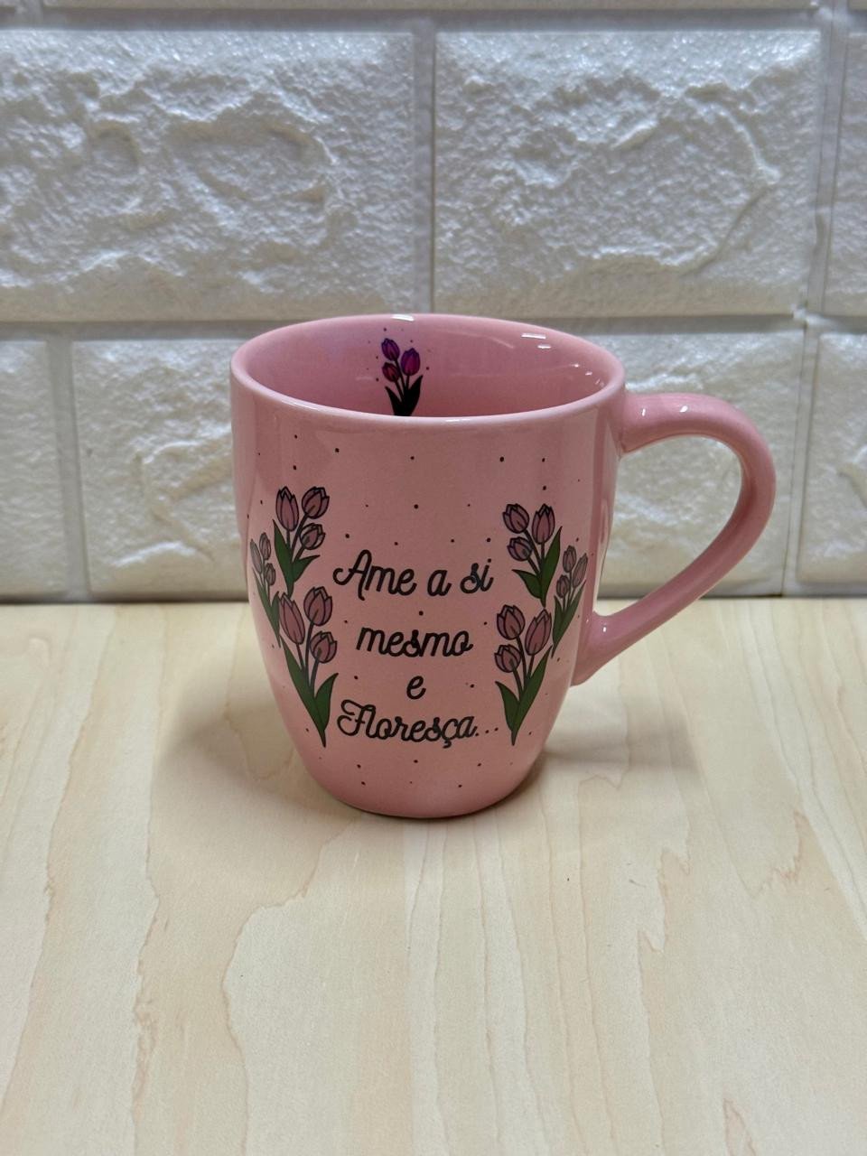 Caneca Glamour Rosa Tulipas