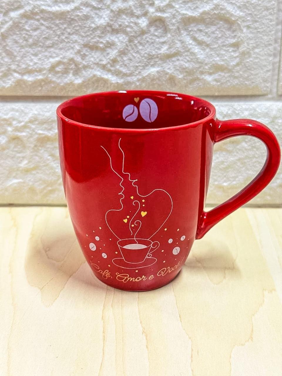 Caneca Glamour Vermelha Café, Amor e Você