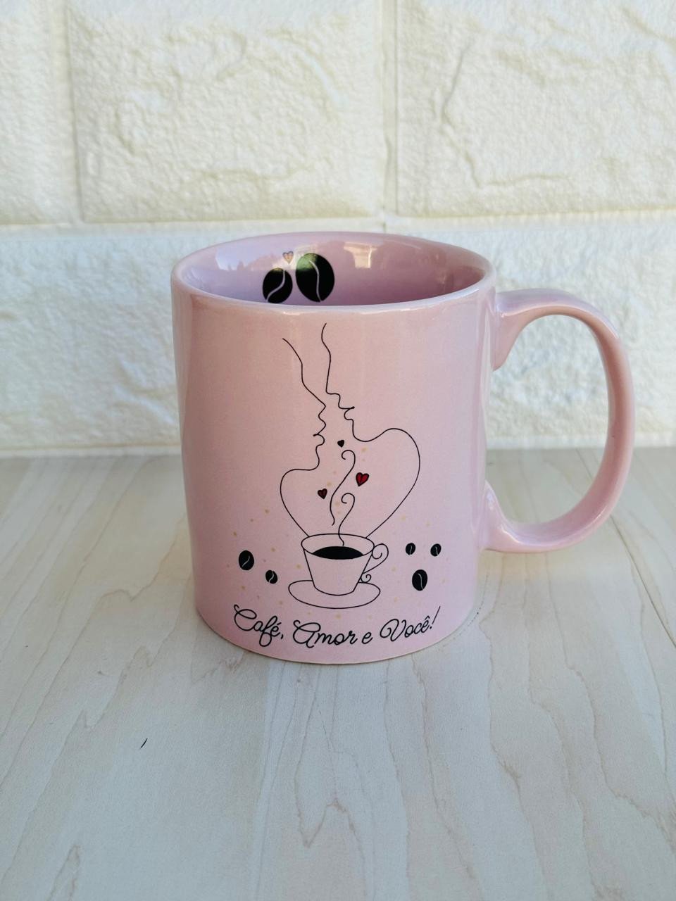 Caneca Aurora Rosa Café, Amor e Você