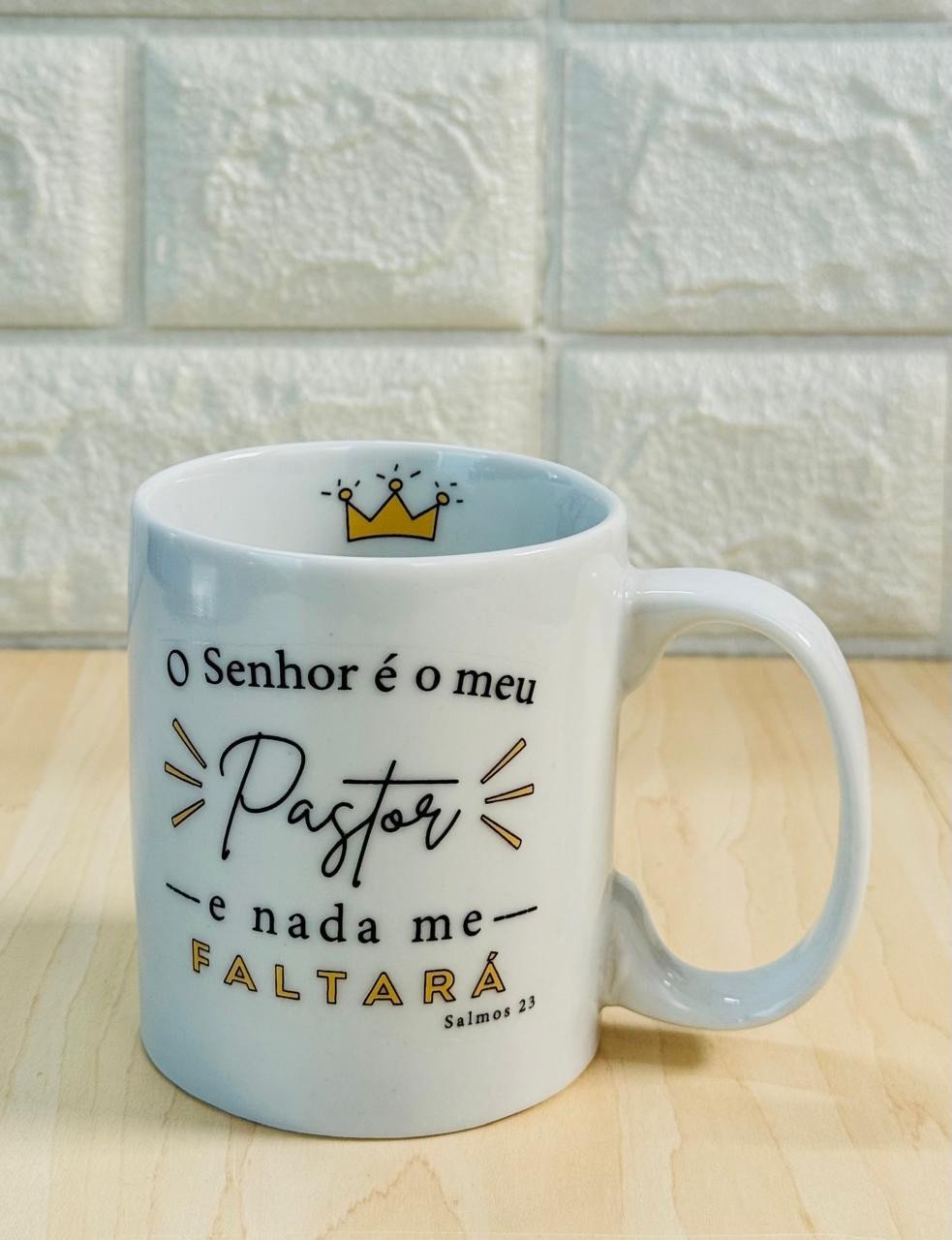 Caneca Aurora Branca O Senhor é Meu Pastor e Nada me Faltará