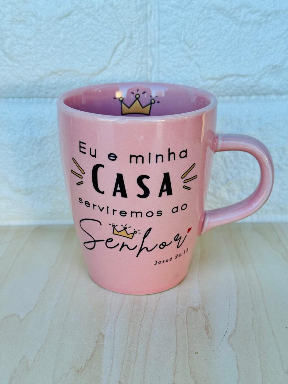 Caneca Sublime Rosa Eu e Minha Casa Serviremos ao Senhor