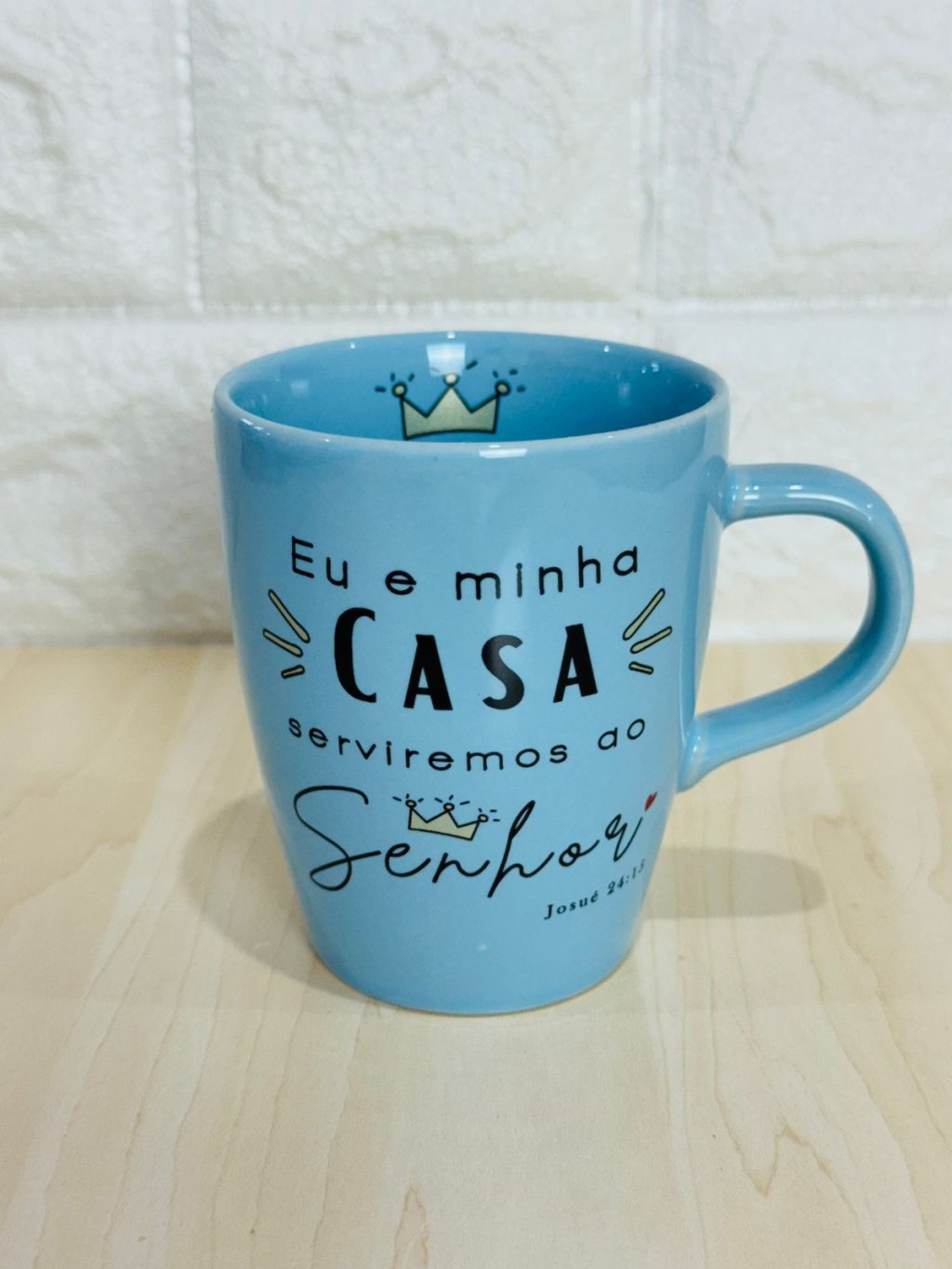 Caneca Sublime Azul Eu e Minha Casa Serviremos ao Senhor