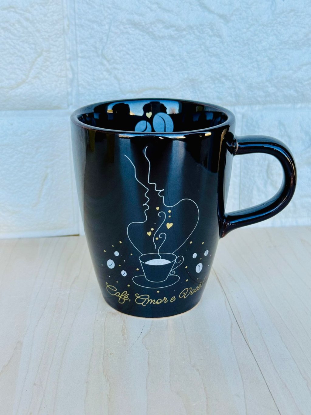 Caneca Sublime Preta Café, Amor e Você