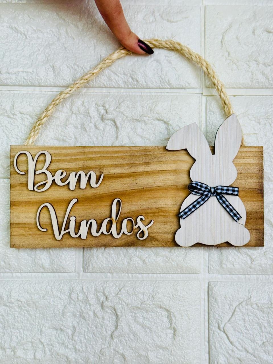 Placa de Porta Retangular Coelho Bem Vindos