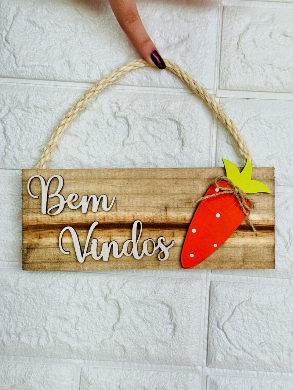 Placa de Porta Retangular Cenoura Bem Vindos