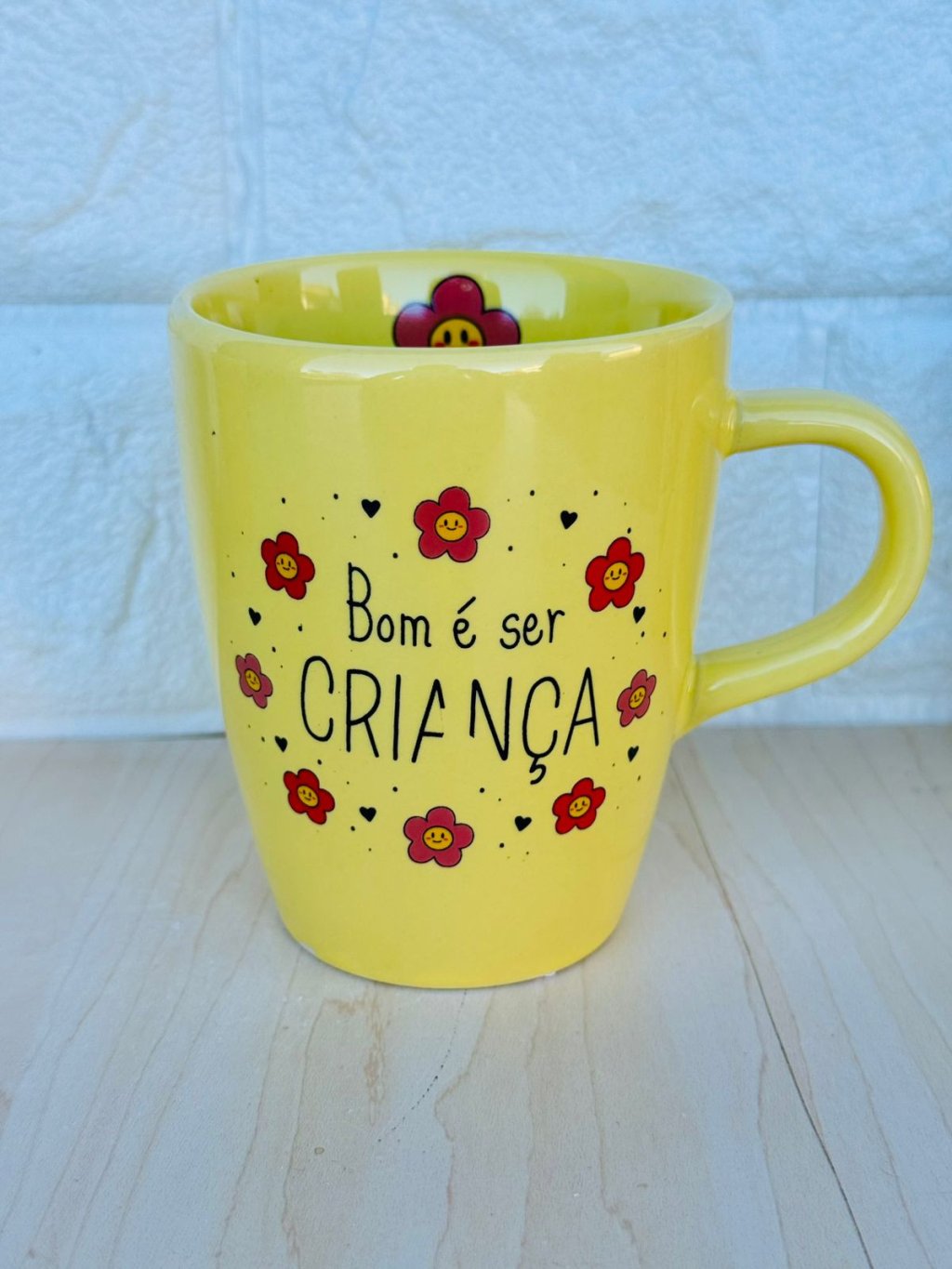 Caneca Sublime Amarela Bom é Ser Criança Flor