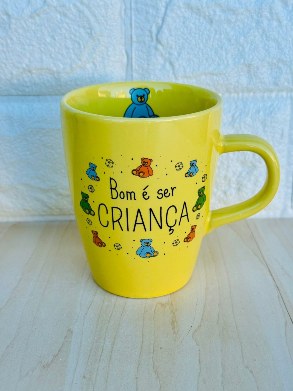 Caneca Sublime Amarela Bom é Ser Criança Urso