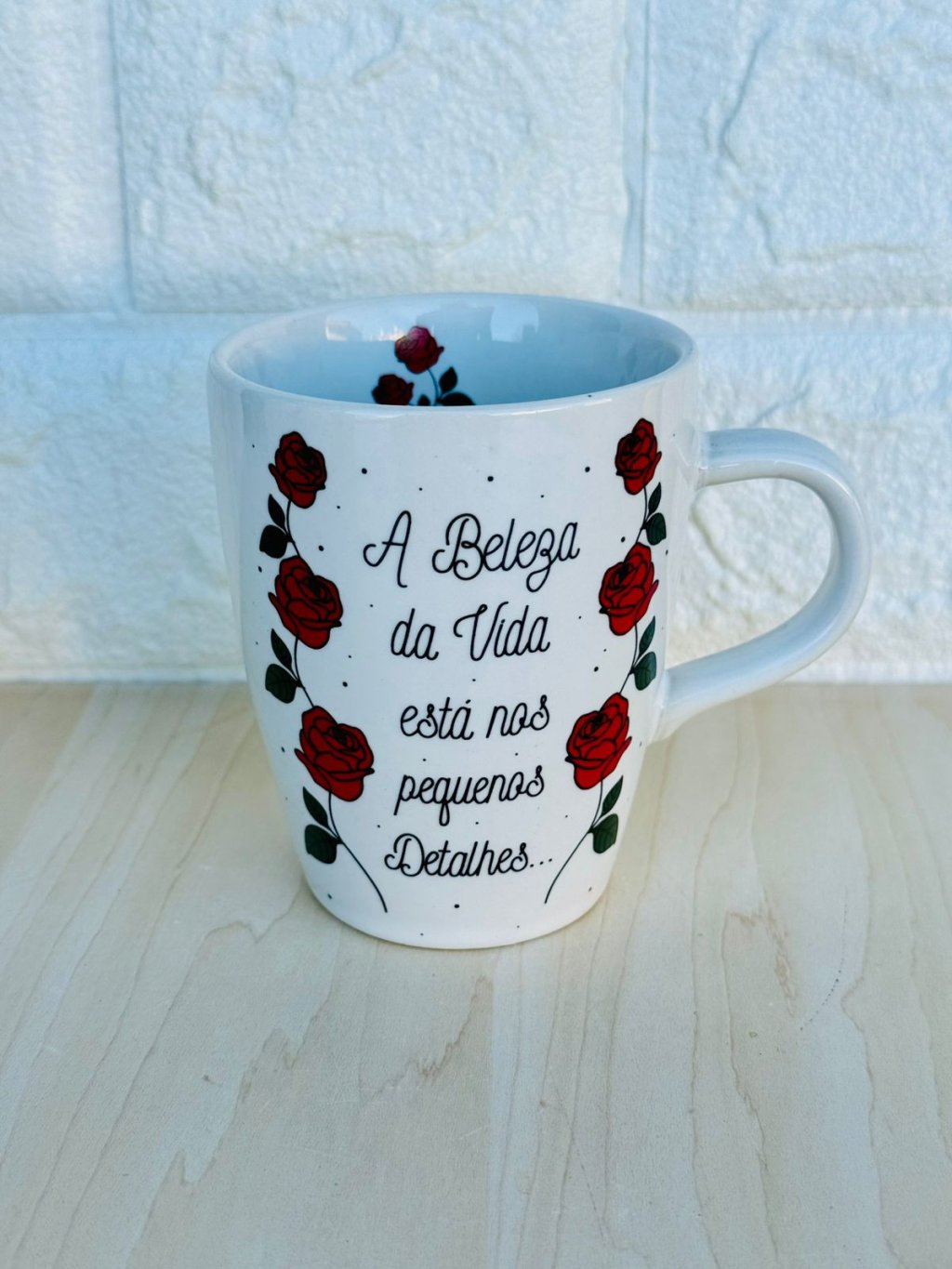 Caneca Sublime Branca Rosas Vermelhas