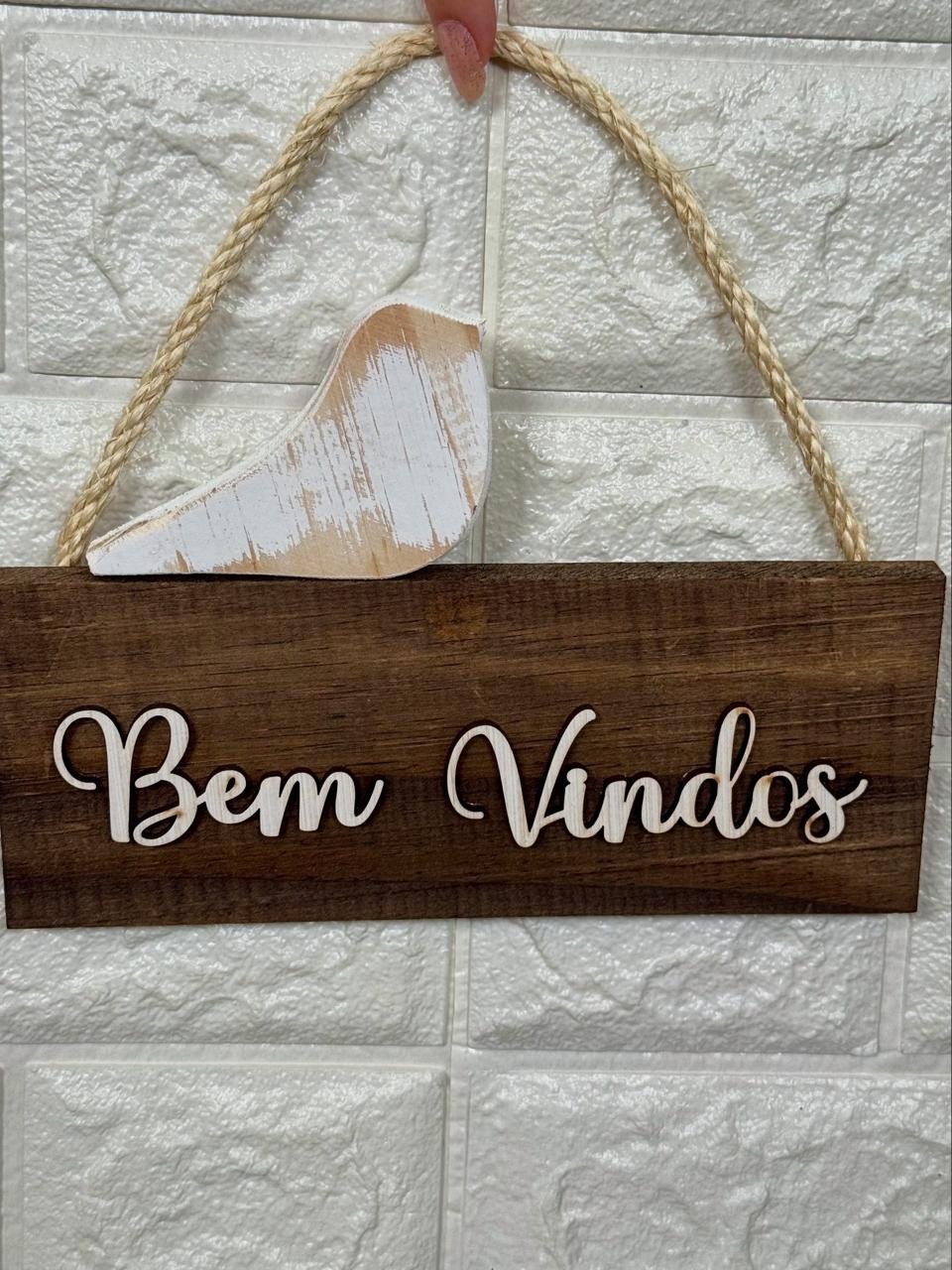 Placa de Porta Retangular Bem Vindos Pássarinho