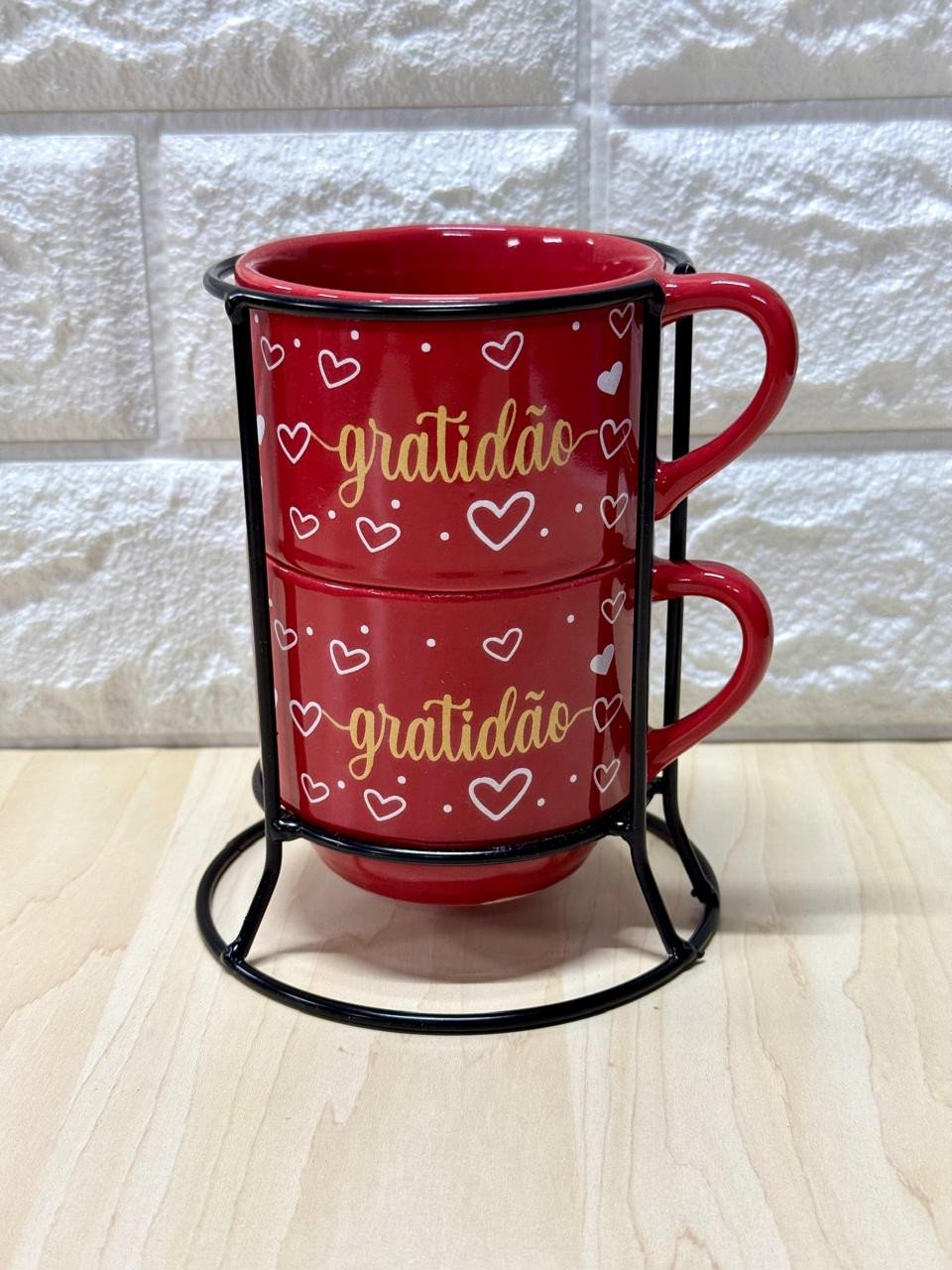 Caneca Empilhável Vermelha Gratidão Dourada Supor em Metal Par