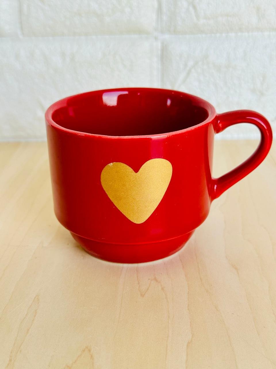 Caneca Empilhável Vermelha Coração Dourado 