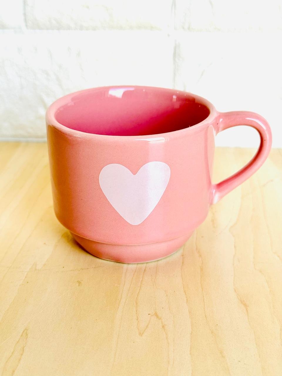 Caneca Empilhável Rosa Coração Branco 