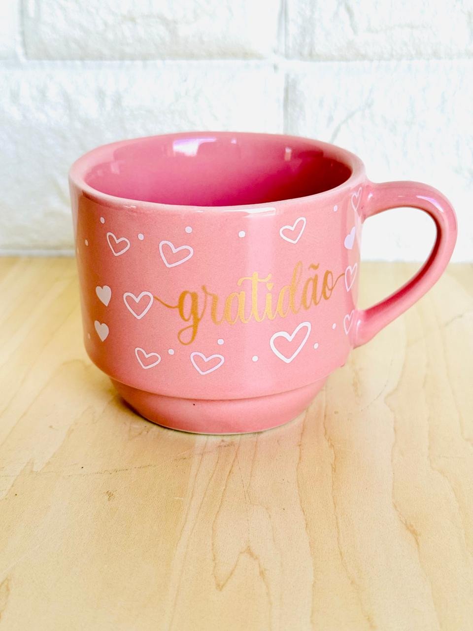 Caneca Empilhável Rosa Gratidão Dourada