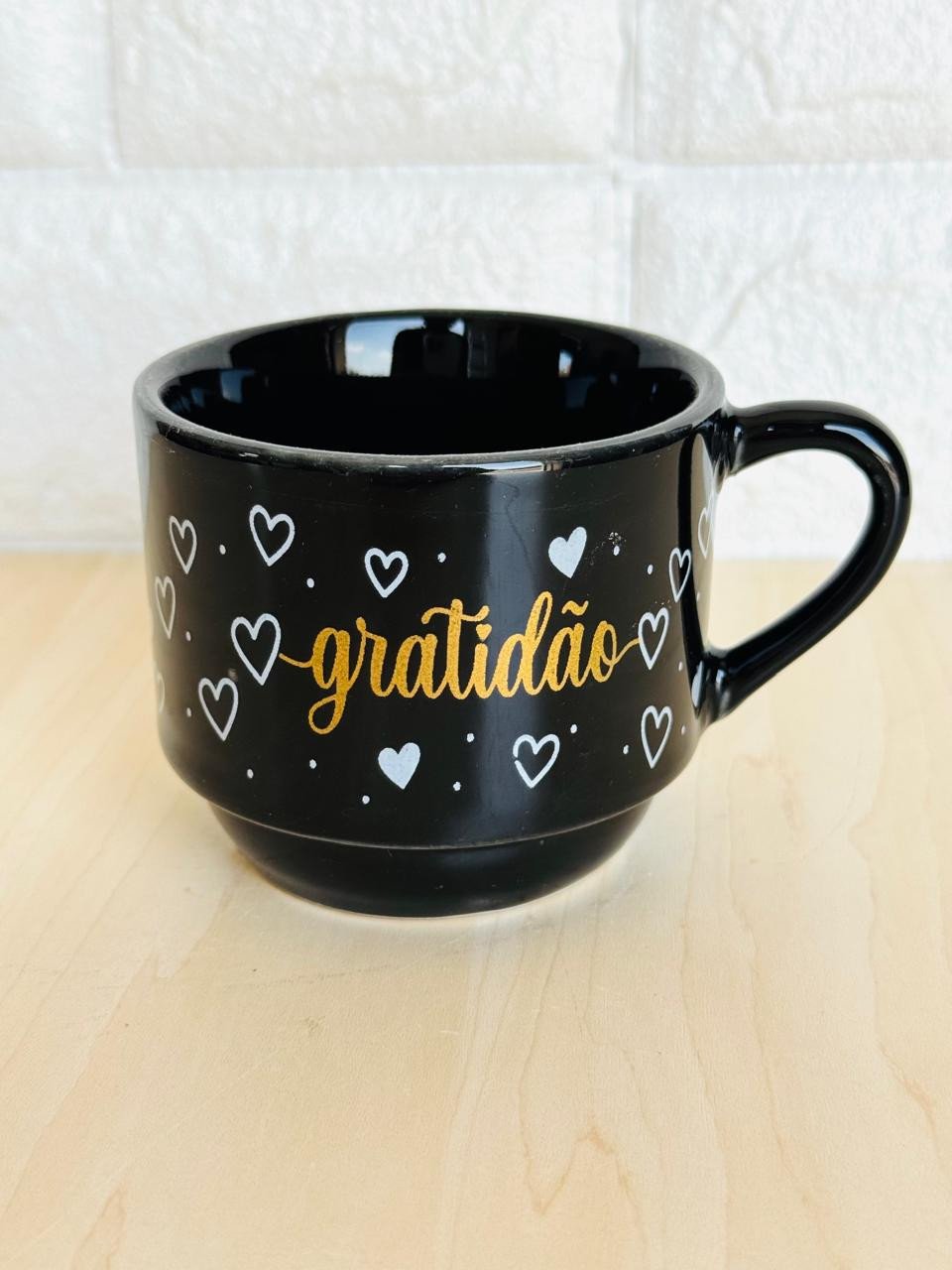 Caneca Empilhável Preta Gratidão Dourada