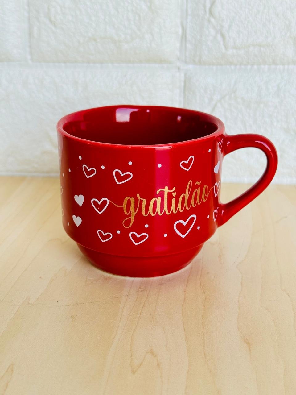 Caneca Empilhável Vermelha Gratidão Dourada