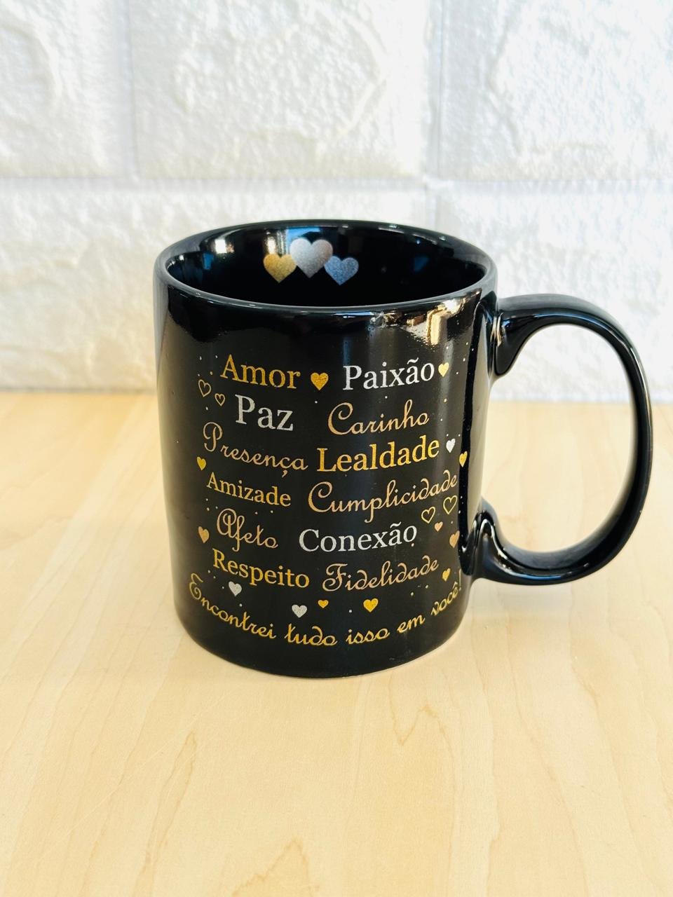 Caneca Aurora Preta Palavras Dia dos Namorados 