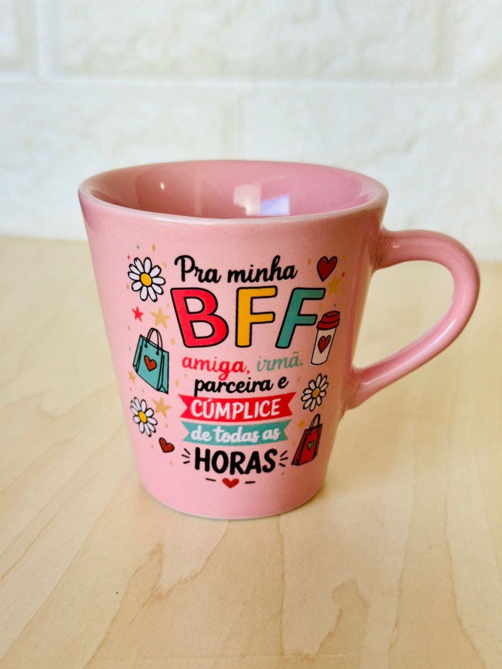Xícara Rosa Amizade BFF
