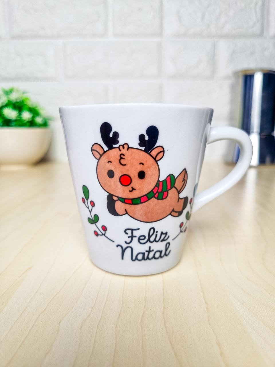 Xícara Branca Natal Rena