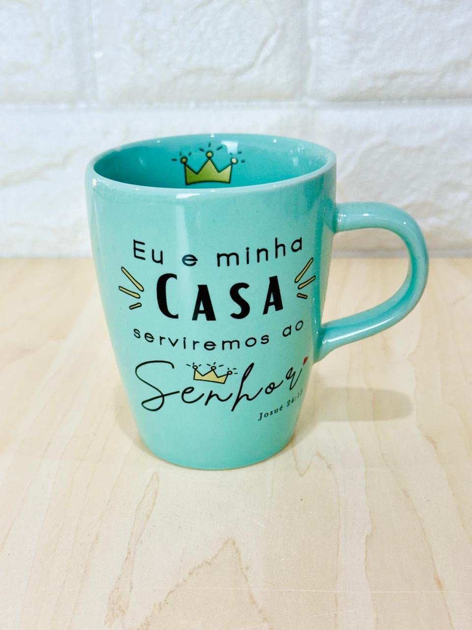 Caneca Sublime Verde Eu e Minha Casa Serviremos ao Senhor